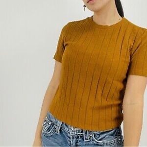Zara Ribbed Crop Sweater Tee, Small